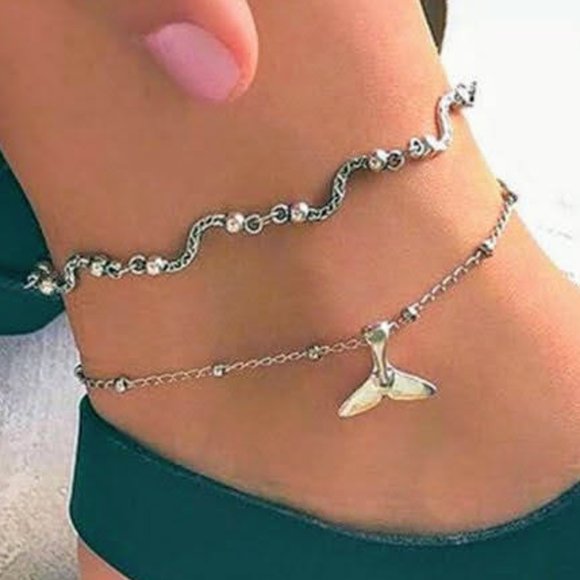 The Girl With Kaleidoscope Eyes Jewelry - Mermaid Tail & Wave Anklet Set